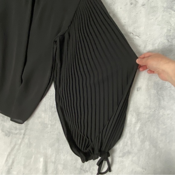 Rachel Zoe Top Balloon Sleeves Sz XS Sheer Quarter Button Collar Pleated Sleeves - Picture 7 of 12